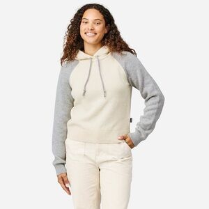 🌳Patagonia Recycled Wool-Blend Hooded Pullover Sweater, Size M, Cream & Gray